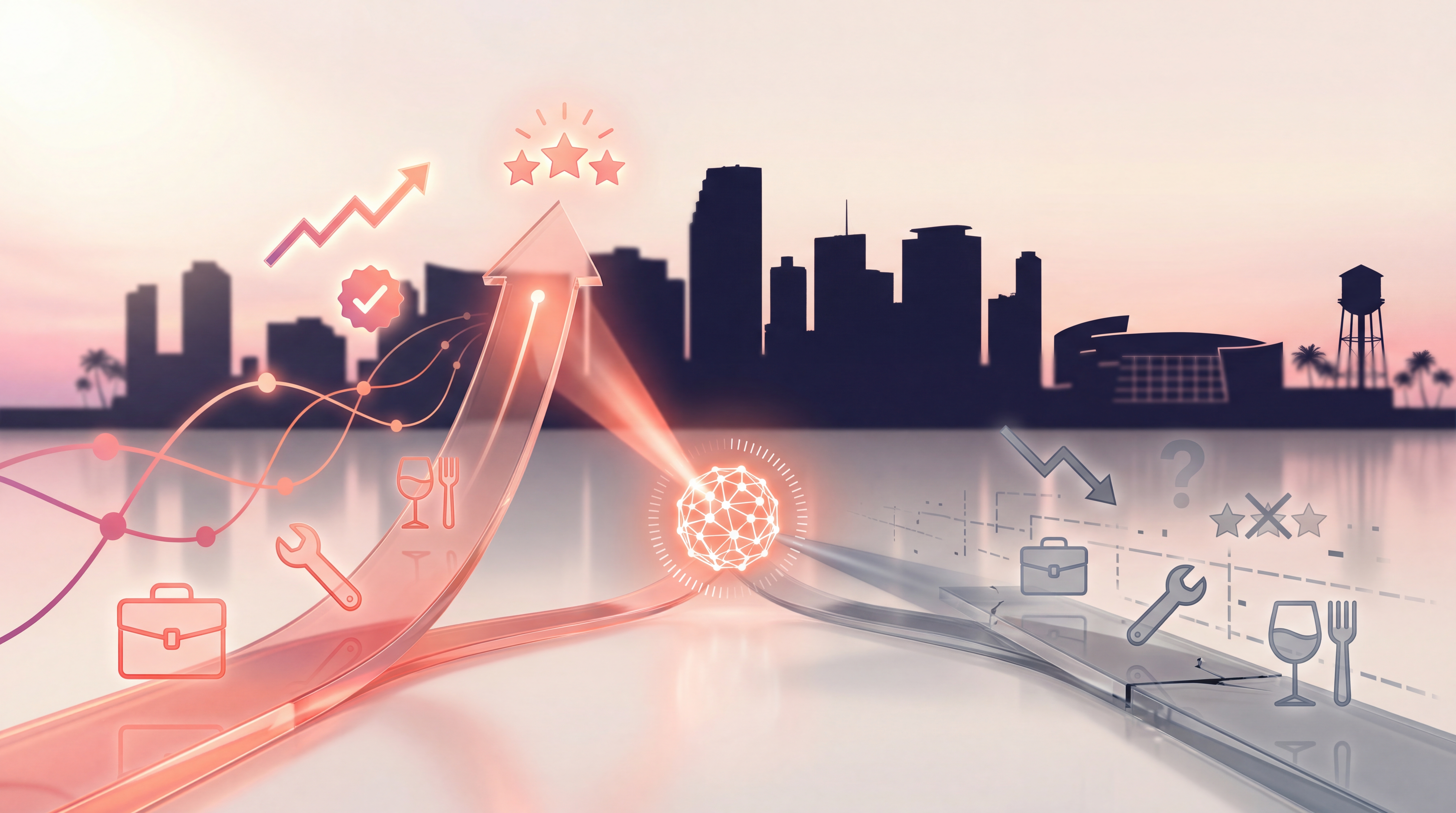 Side by side comparison of Miami businesses adapting to AI search visibility